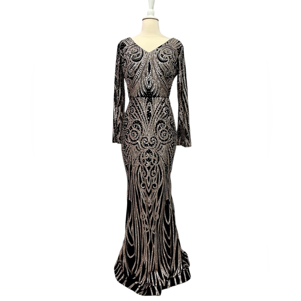 Elegant Black and Silver Evening Gown
